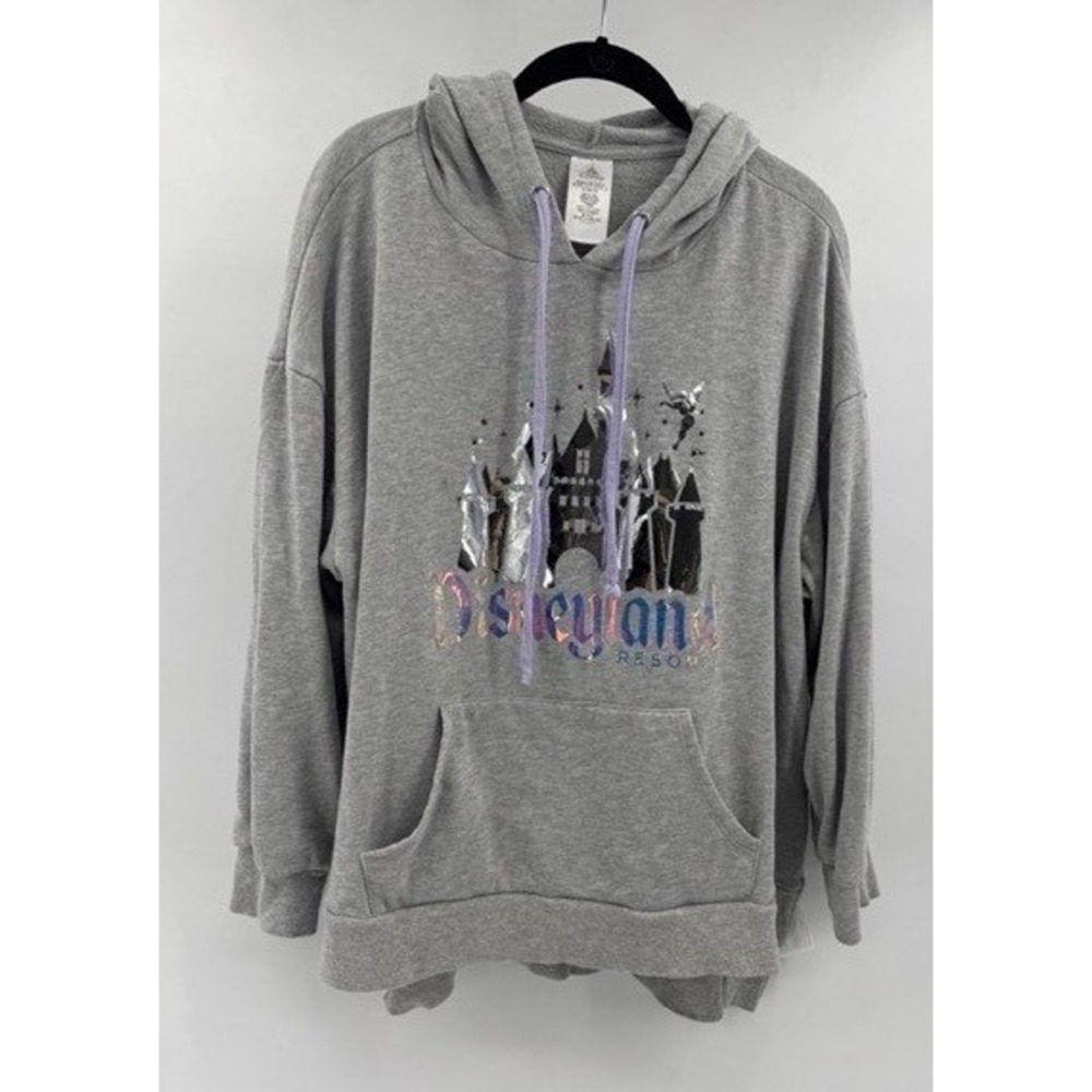 Disneyland Resort Womens Gray Castle Metallic Graphic Hoodie Sweatshirt XL Cozy